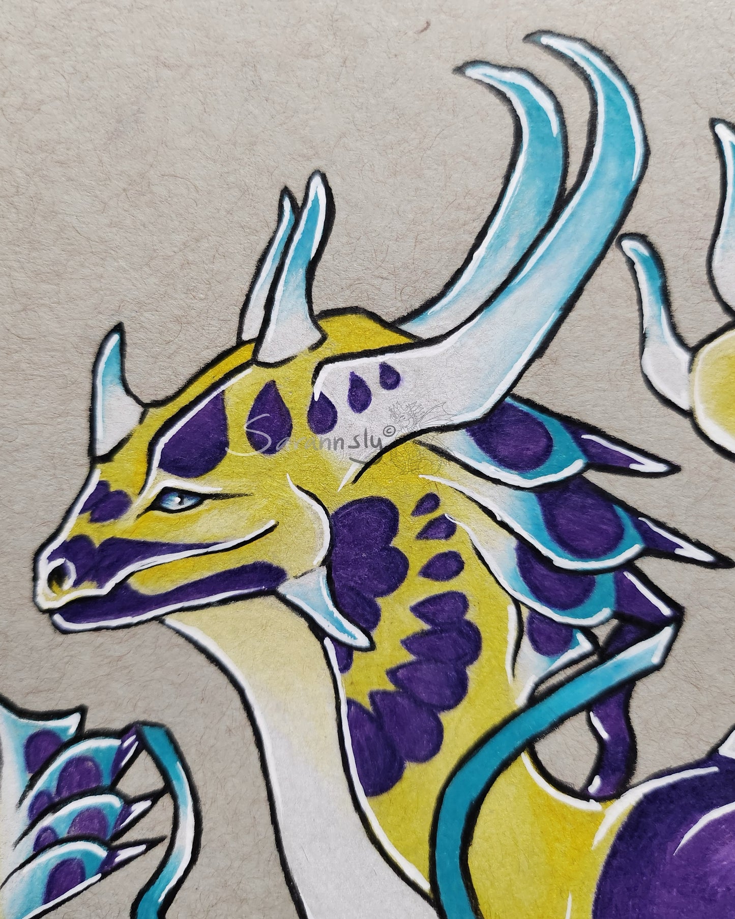 Yellow and purple Dragon original art