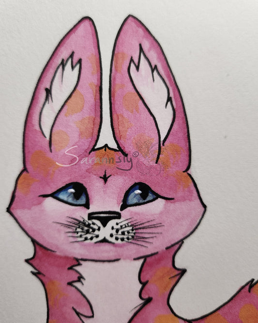 Pink cat original art