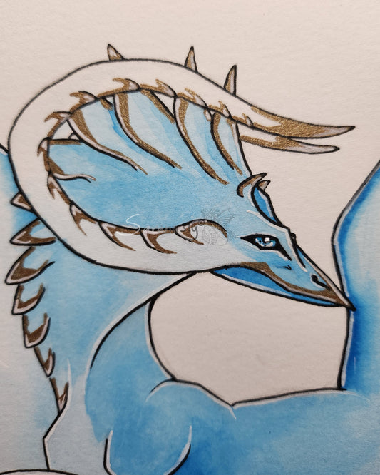 Blue and gold Dragon original art