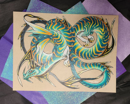 Yellow and green dragon original art