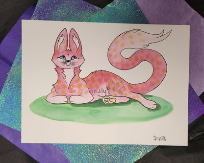 Pink cat original art