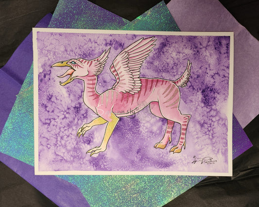Pink bird creature original art