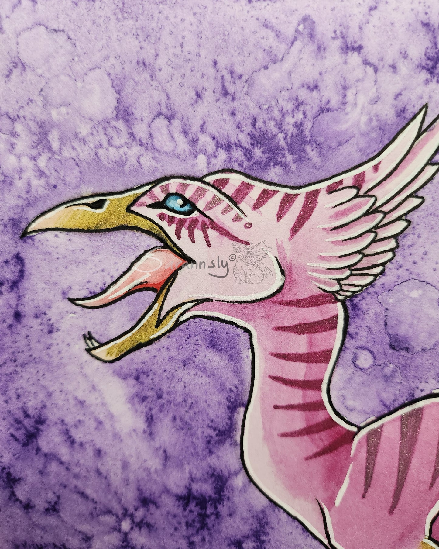 Pink bird creature original art