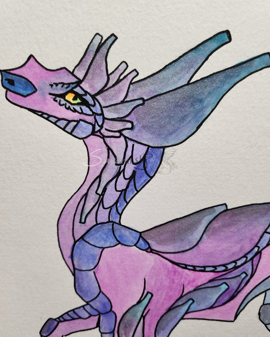 Pink and purple creature original art
