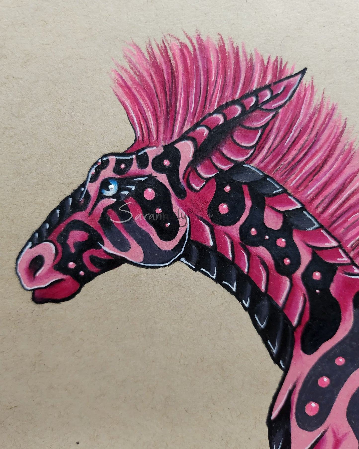 Pink horse creature original art