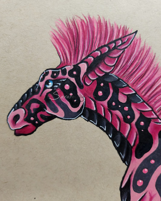 Pink horse creature original art