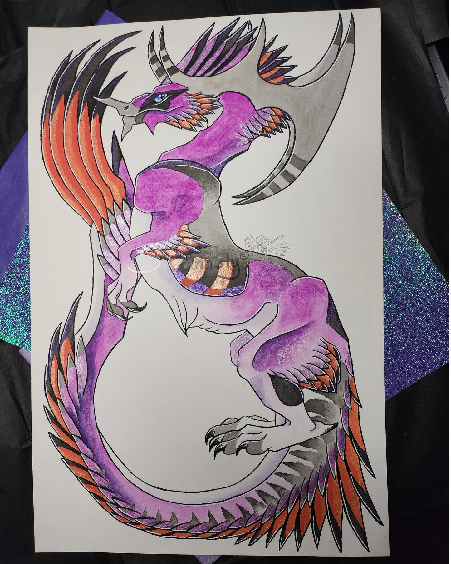 Orange and pink beast original art