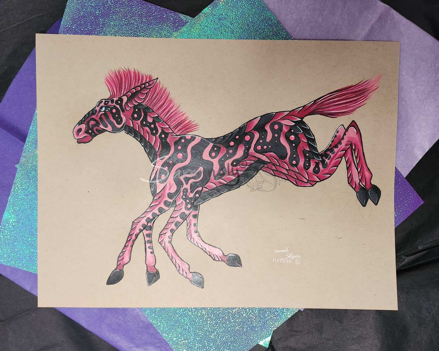 Pink horse creature original art