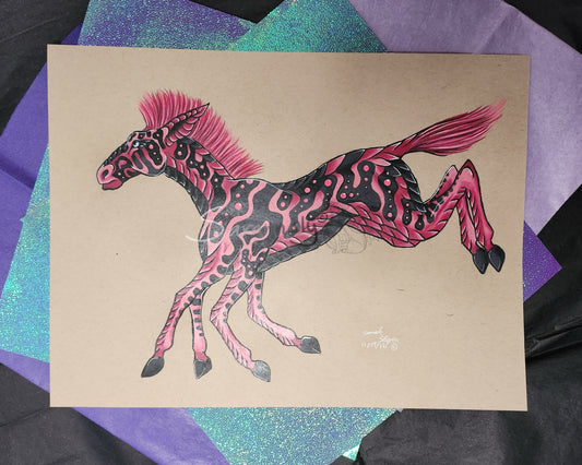 Pink horse creature original art