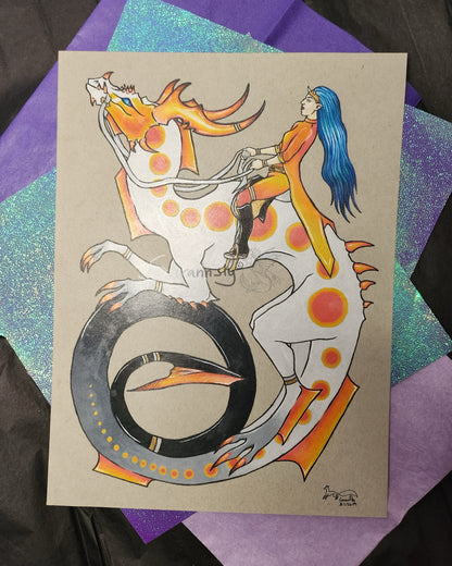 Orange and white Dragon original art