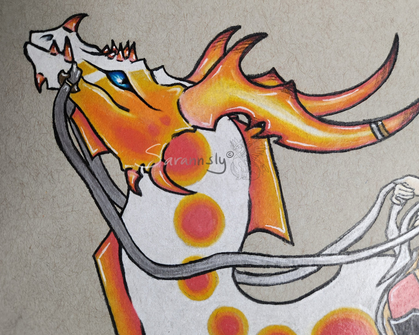 Orange and white Dragon original art