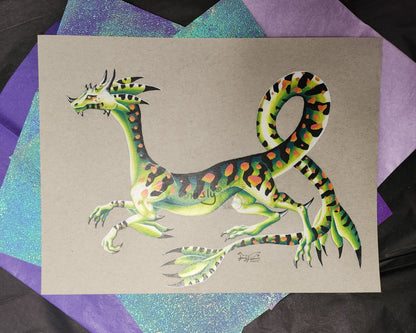 Green lizard creature original art