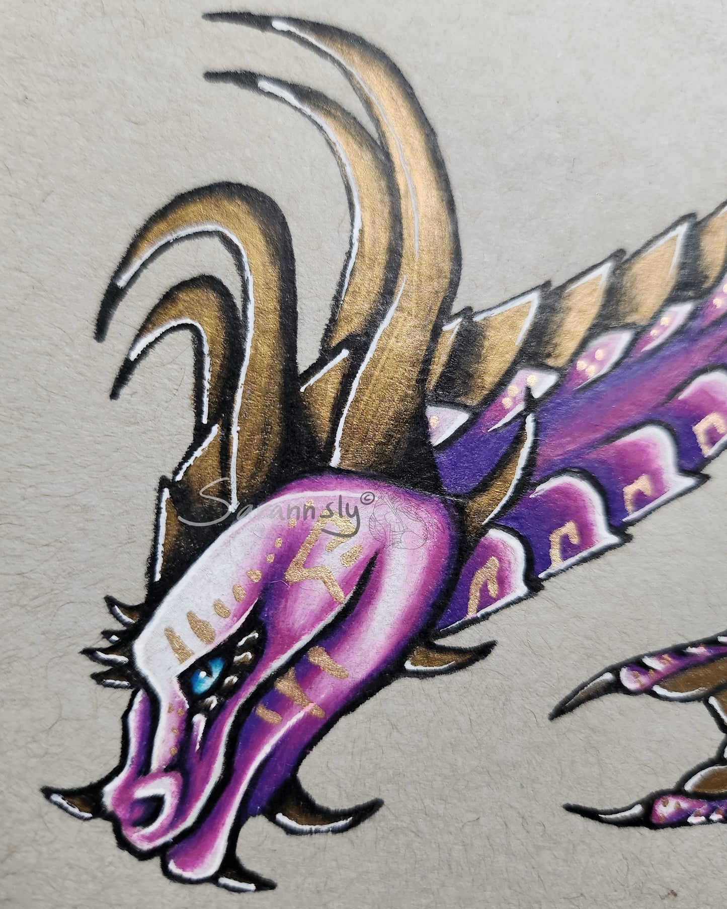 Gold and purple Dragon original art
