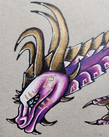 Gold and purple Dragon original art