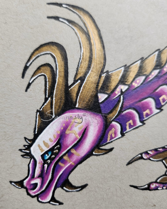 Gold and purple Dragon original art